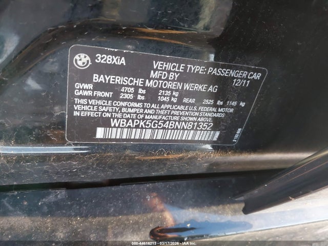 Продажа на аукционе авто 2011 Bmw 328i Xdrive, vin: WBAPK5G54BNN81352, номер лота: 44616213