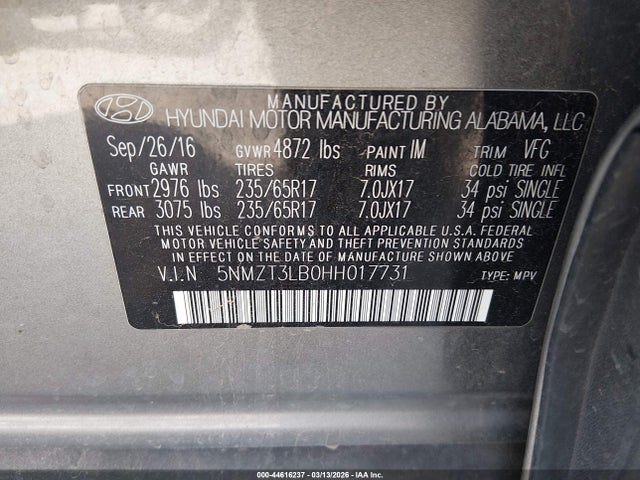 5NMZT3LB0HH017731 Hyundai Santa Fe Sport 2.4l