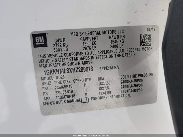 1GKKNMLSXHZ289673 GMC Acadia Slt-1