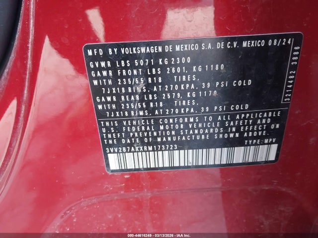 Продаж на аукціоні авто 2024 Volkswagen Tiguan 2.0t Se/2.0t Wolfsburg Edition, vin: 3VV2B7AXXRM173723, номер лоту: 44616249