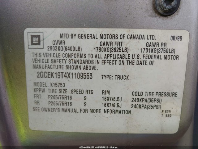 1999 CHEVROLET SILVERADO 1500 2GCEK19T4X1109563 Photo 8