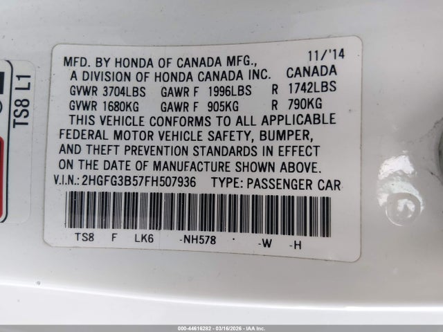 2015 HONDA CIVIC 2HGFG3B57FH507936 Photo 8
