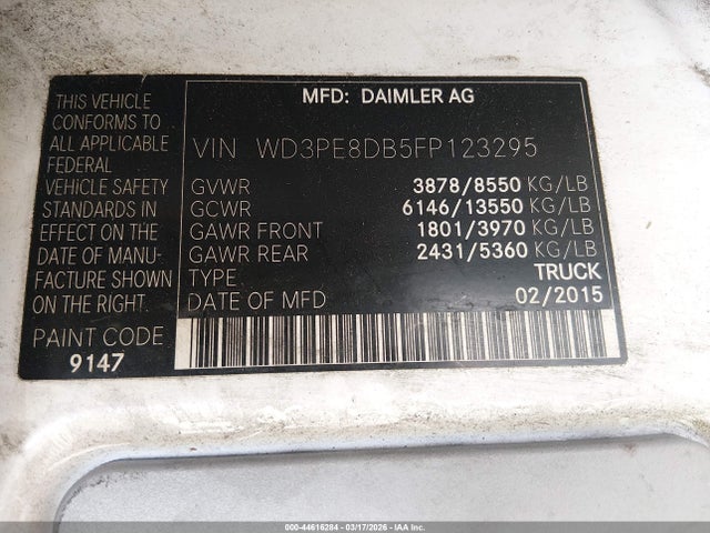 Aukcja sprzedaży 2015 Mercedes-benz Sprinter 2500 High Roof, vin: WD3PE8DB5FP123295, numer aukcji: 44616284