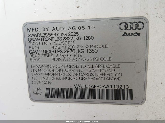 2010 AUDI Q5 WA1LKAFP0AA113213 Photo 8