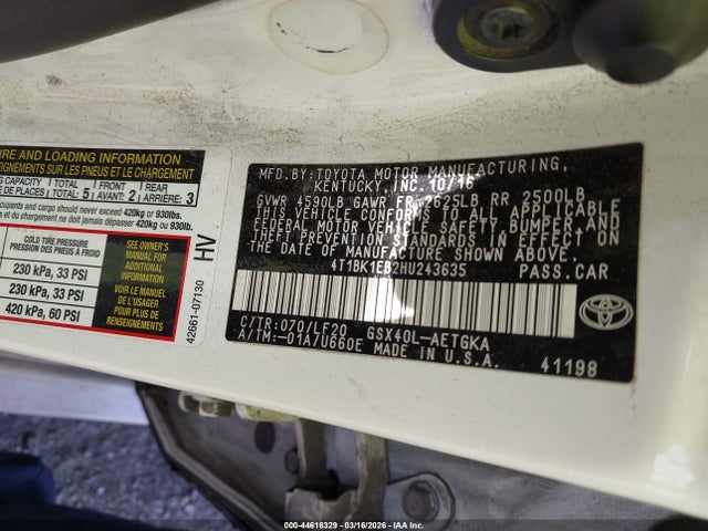 4T1BK1EB2HU243635 Toyota Avalon Xle Plus