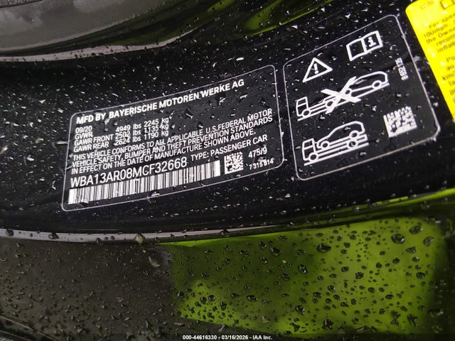 44616330 :رقم المزاد ، WBA13AR08MCF32668 vin ، 2021 Bmw M440i Xdrive مزاد بيع