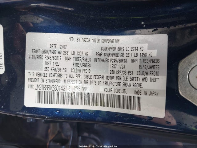 Продаж на аукціоні авто 2008 Mazda Cx-9 Touring, vin: JM3TB38V380142175, номер лоту: 44616338