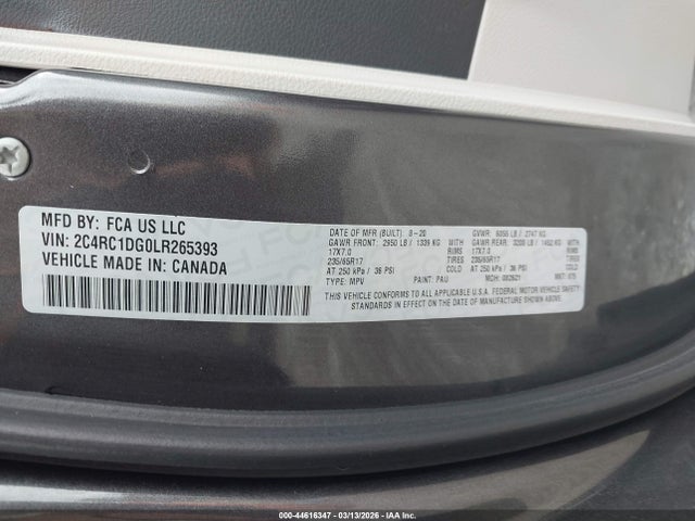 Продажа на аукционе авто 2020 Chrysler Voyager Lxi, vin: 2C4RC1DG0LR265393, номер лота: 44616347