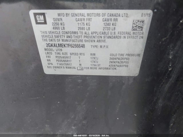 Продажа на аукционе авто 2015 Gmc Terrain Sle-1, vin: 2GKALMEK7F6266648, номер лота: 44616351
