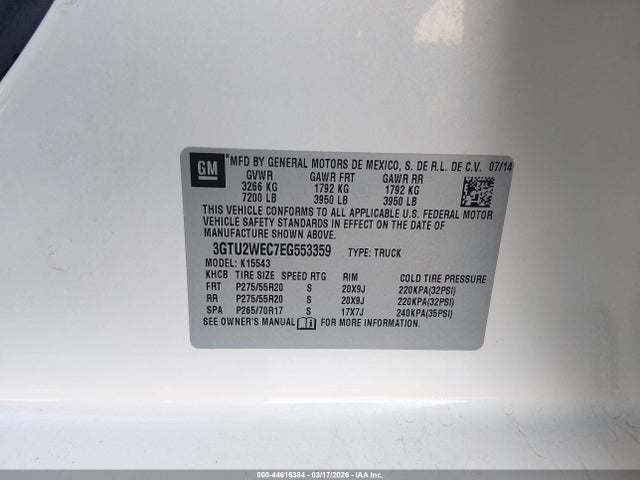 44616384 :رقم المزاد ، 3GTU2WEC7EG553359 vin ، 2014 Gmc Sierra 1500 Denali مزاد بيع