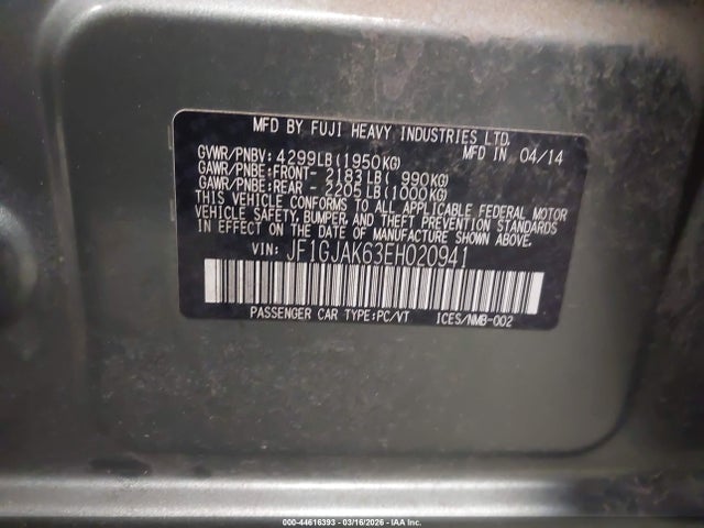 2014 Subaru Impreza 2.0i Limited მანქანა იყიდება აუქციონზე, vin: JF1GJAK63EH020941, აუქციონის ნომერი: 44616393