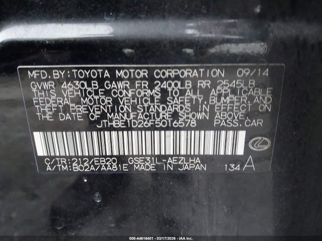 Продажа на аукционе авто 2015 Lexus Is 350, vin: JTHBE1D26F5016578, номер лота: 44616401