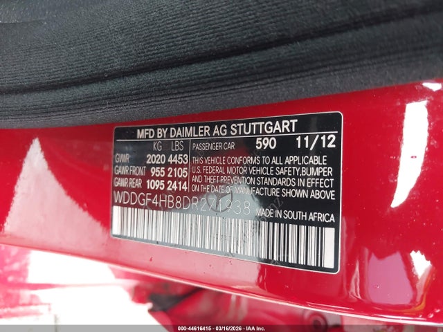 Aukcja sprzedaży 2013 Mercedes-benz C 250 Sport, vin: WDDGF4HB8DR271938, numer aukcji: 44616415