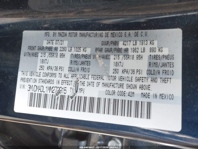 Aukcja sprzedaży 2021 Mazda Cx-30 Premium, vin: 3MVDMADL1MM272915, numer aukcji: 44616427
