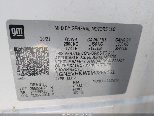 1GNEVHKW9MJ269161 Chevrolet Traverse Awd Lt Leather