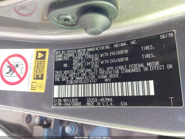 Toyota Highlander Xle 2018 5TDKZRFH9JS274747 Image 9