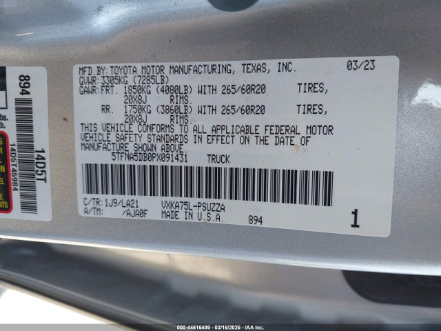 Toyota Tundra Platinum 2023 5TFNA5DB0PX091431 Image 9