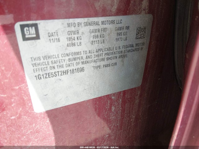 44616526 :رقم المزاد ، 1G1ZE5ST2HF181696 vin ، 2017 Chevrolet Malibu 1lt مزاد بيع