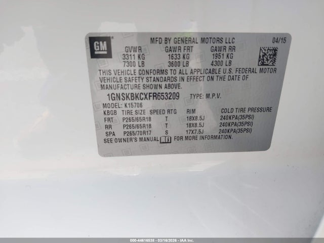 2015 CHEVROLET TAHOE 1GNSKBKCXFR653209 Photo 8