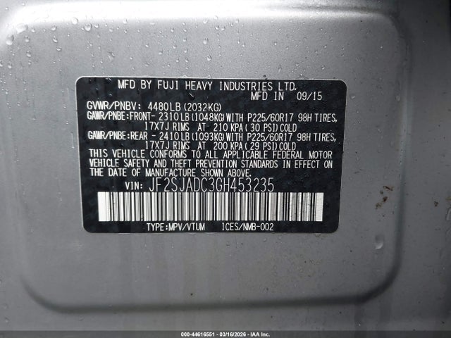 2016 Subaru Forester 2.5i Premium მანქანა იყიდება აუქციონზე, vin: JF2SJADC3GH453235, აუქციონის ნომერი: 44616551