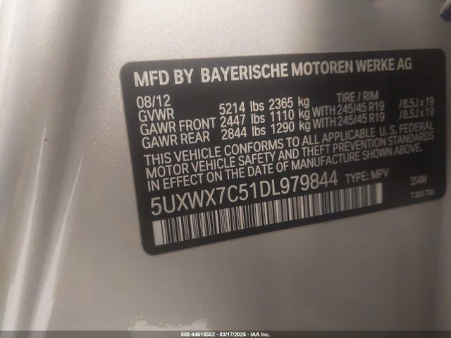 2013 Bmw X3 Xdrive35i მანქანა იყიდება აუქციონზე, vin: 5UXWX7C51DL979844, აუქციონის ნომერი: 44616552