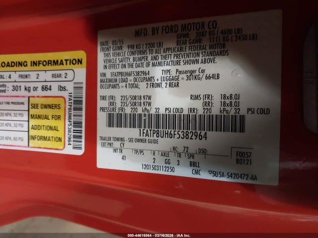 Ford Mustang Ecoboost Premium 2015 1FATP8UH6F5382964 Image 9