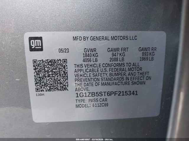 Aukcja sprzedaży 2023 Chevrolet Malibu Fwd Ls, vin: 1G1ZB5ST6PF215341, numer aukcji: 44616567