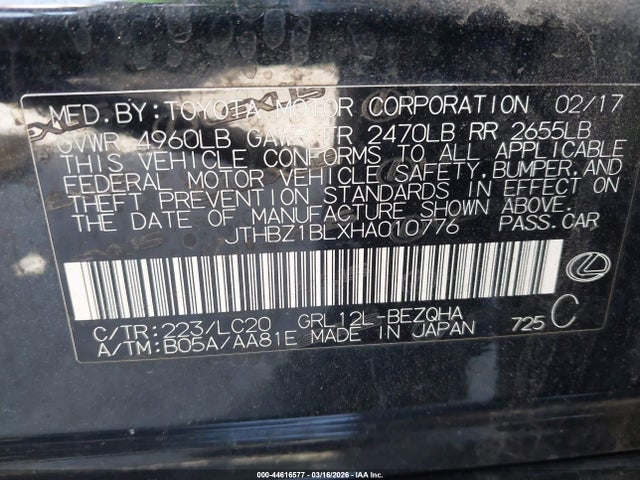 44616577 :رقم المزاد ، JTHBZ1BLXHA010776 vin ، 2017 Lexus Gs 350 مزاد بيع