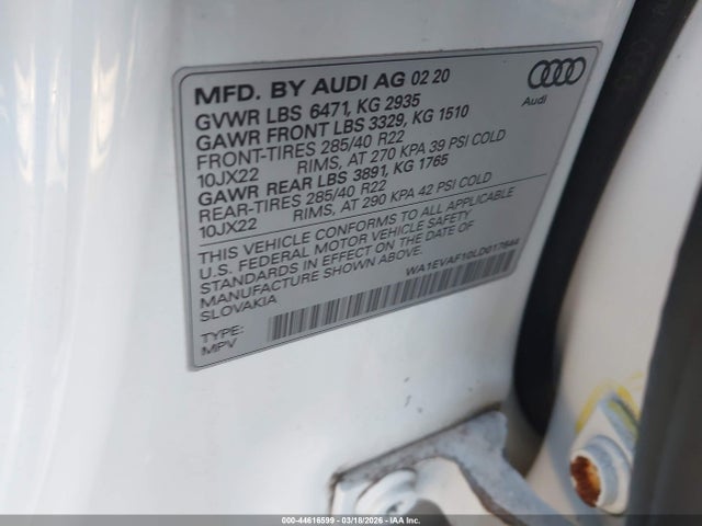 Aukcja sprzedaży 2020 Audi Q8 Premium Plus 55 Tfsi Quattro Tiptronic, vin: WA1EVAF10LD017644, numer aukcji: 44616599