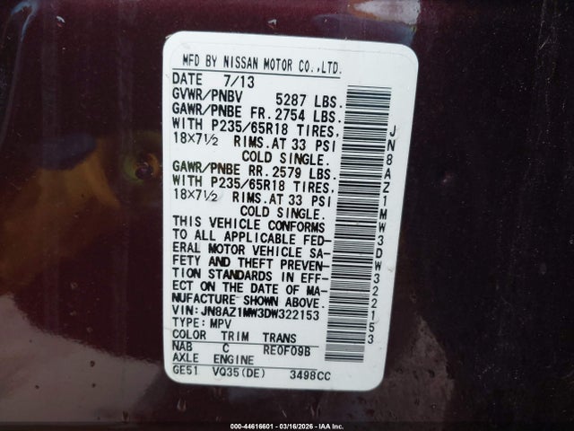 2013 NISSAN MURANO JN8AZ1MW3DW322153 Photo 8