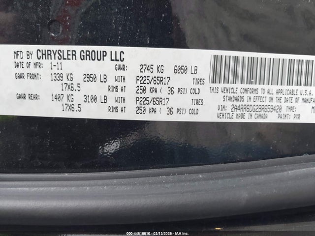 44616610 :رقم المزاد ، 2A4RR6DG2BR659420 vin ، 2011 Chrysler Town & Country Limited مزاد بيع