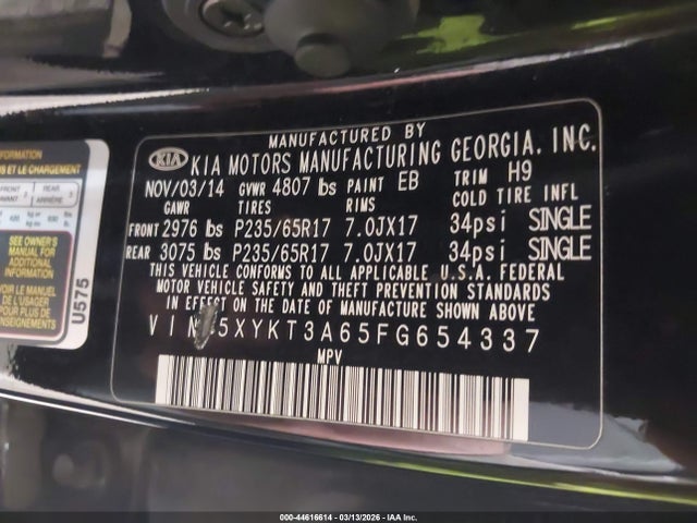 KIA SORENTO LX 2015 5XYKT3A65FG654337 Image 9