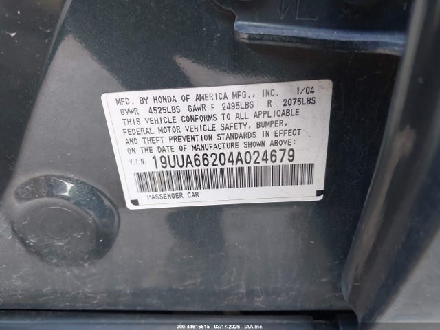 2004 Acura Tl მანქანა იყიდება აუქციონზე, vin: 19UUA66204A024679, აუქციონის ნომერი: 44616615