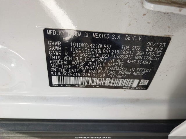 3CZRZ1H32RM709129 Honda Hr-v 2wd Lx