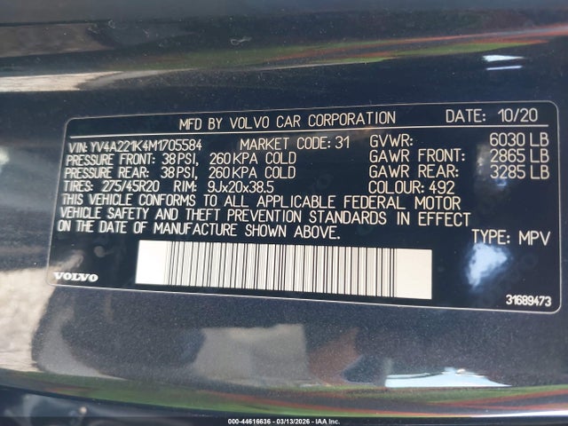 2021 VOLVO XC90 YV4A221K4M1705584 Photo 8