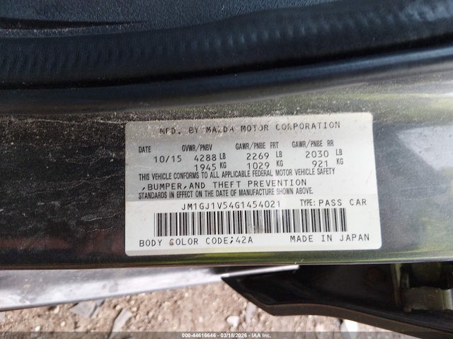 Auction sale of the 2016 Mazda Mazda6 I Touring, vin: JM1GJ1V54G1454021, lot number: 44616646