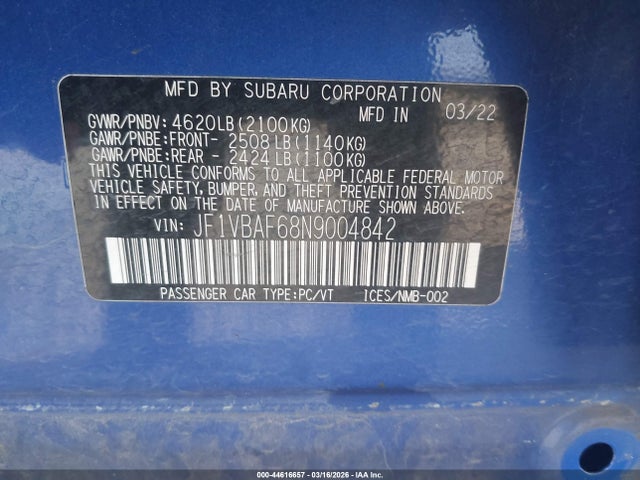 2022 SUBARU WRX JF1VBAF68N9004842 Photo 8