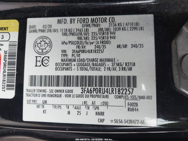 2020 FORD FUSION HYBRID 3FA6P0RU4LR182257 Photo 8