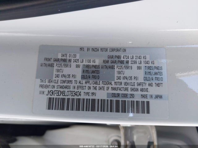 Продажа на аукционе авто 2020 Mazda Cx-5 Grand Touring, vin: JM3KFBDM8L0783404, номер лота: 44616722