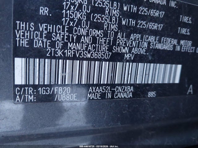 2T3K1RFV3SW368507 Toyota RAV4 LE