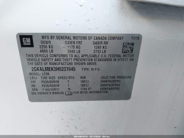 GMC Terrain Sle-1 2017 2GKALMEK3H6237649 Image 9