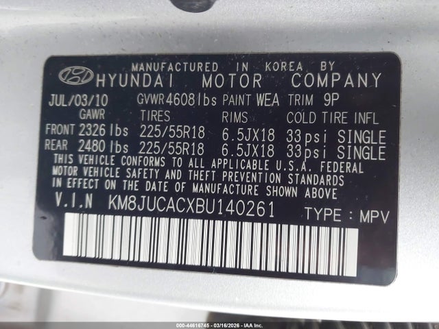Aukcja sprzedaży 2011 Hyundai Tucson Limited, vin: KM8JUCACXBU140261, numer aukcji: 44616745