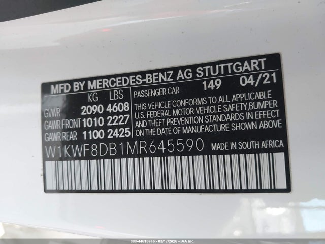 W1KWF8DB1MR645590 Mercedes-Benz C 300 Sedan