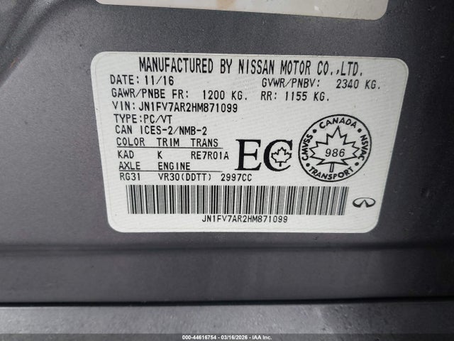 Продажа на аукционе авто 2017 Infiniti Q50 3.0t Red Sport 400/3.0t Signature Edition, vin: JN1FV7AR2HM871099, номер лота: 44616754
