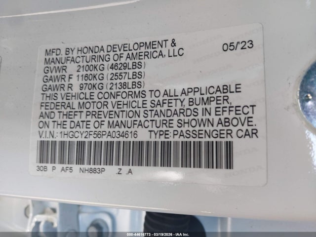 Продаж на аукціоні авто 2023 Honda Accord Hybrid Sport, vin: 1HGCY2F56PA034616, номер лоту: 44616773