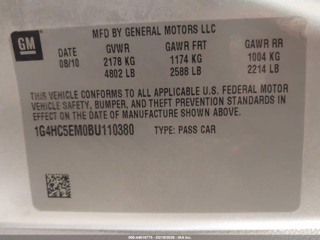 44616775 :رقم المزاد ، 1G4HC5EM0BU110380 vin ، 2011 Buick Lucerne Cxl مزاد بيع