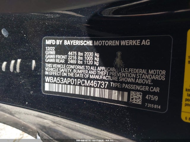 44616778 :رقم المزاد ، WBA53AP01PCM46737 vin ، 2023 Bmw 430i مزاد بيع