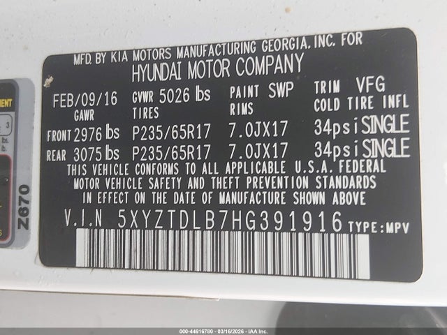 5XYZTDLB7HG391916 Hyundai Santa Fe Sport 2.4l