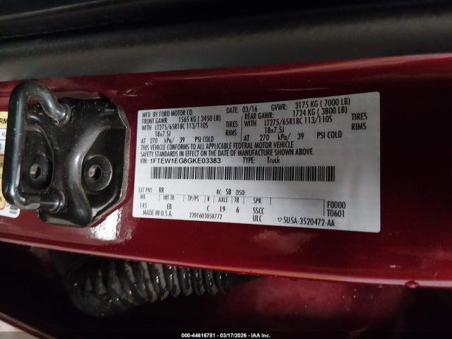 Продажа на аукционе авто 2016 Ford F-150 Lariat, vin: 1FTEW1EG8GKE03383, номер лота: 44616781