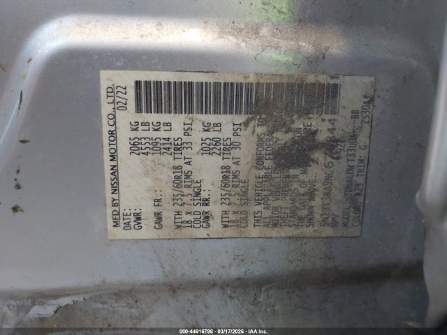 44616798 :رقم المزاد ، 5N1BT3BA9NC676844 vin ، 2022 Nissan Rogue Sv Fwd مزاد بيع